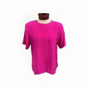 Vintage Pink Silk Top Size 6 Shoulder Pads Short Sleeve Colorful Girly Classic